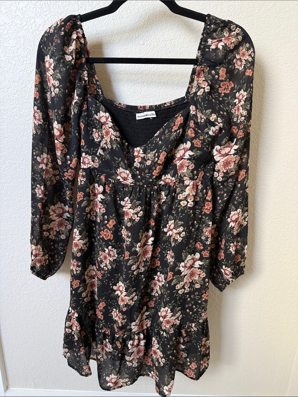 Abercrombie & Fitch Black Floral Square-Neck Mini Dress